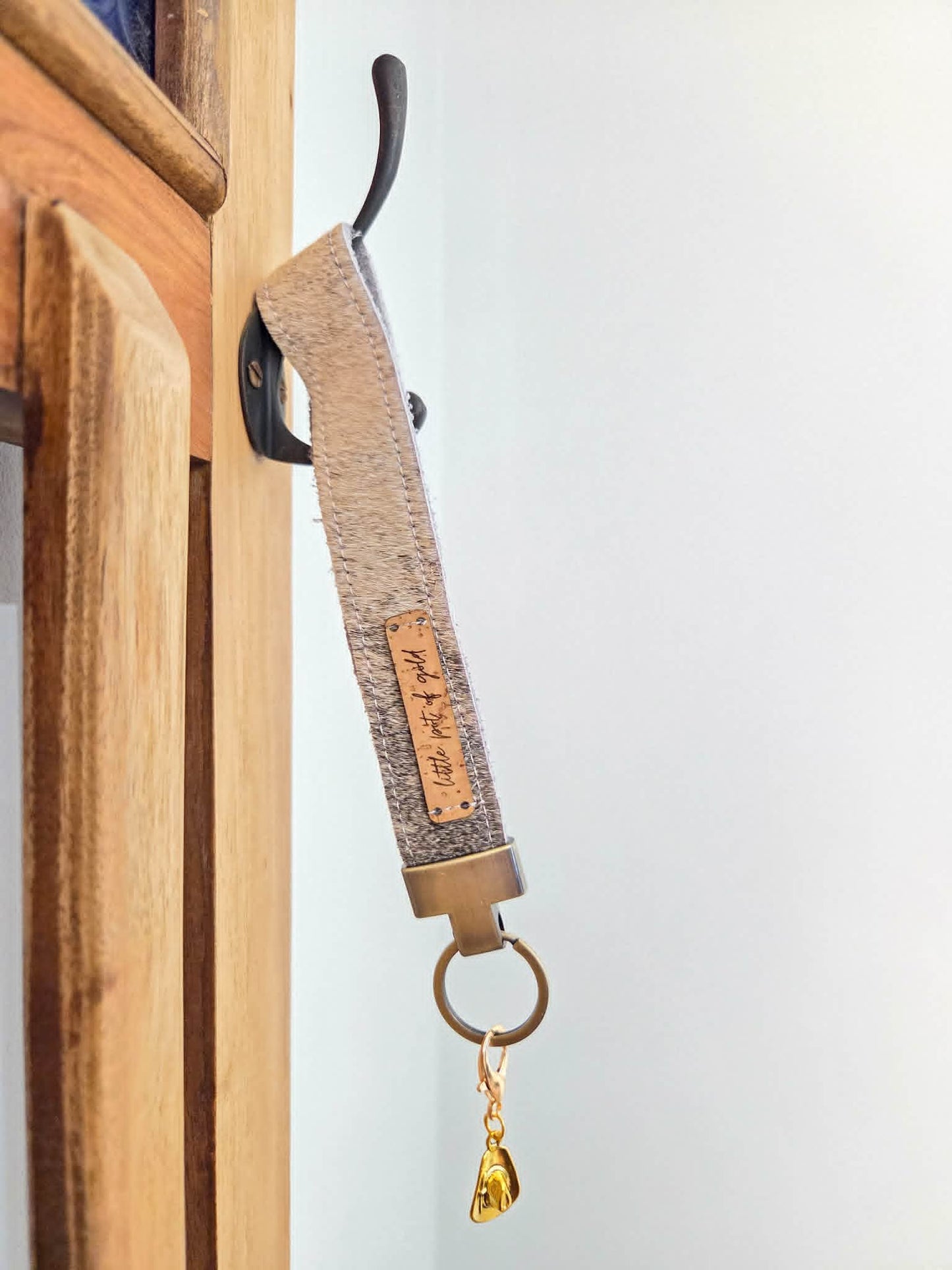 Cowhide Wristlet Key Fobs with Country Charm