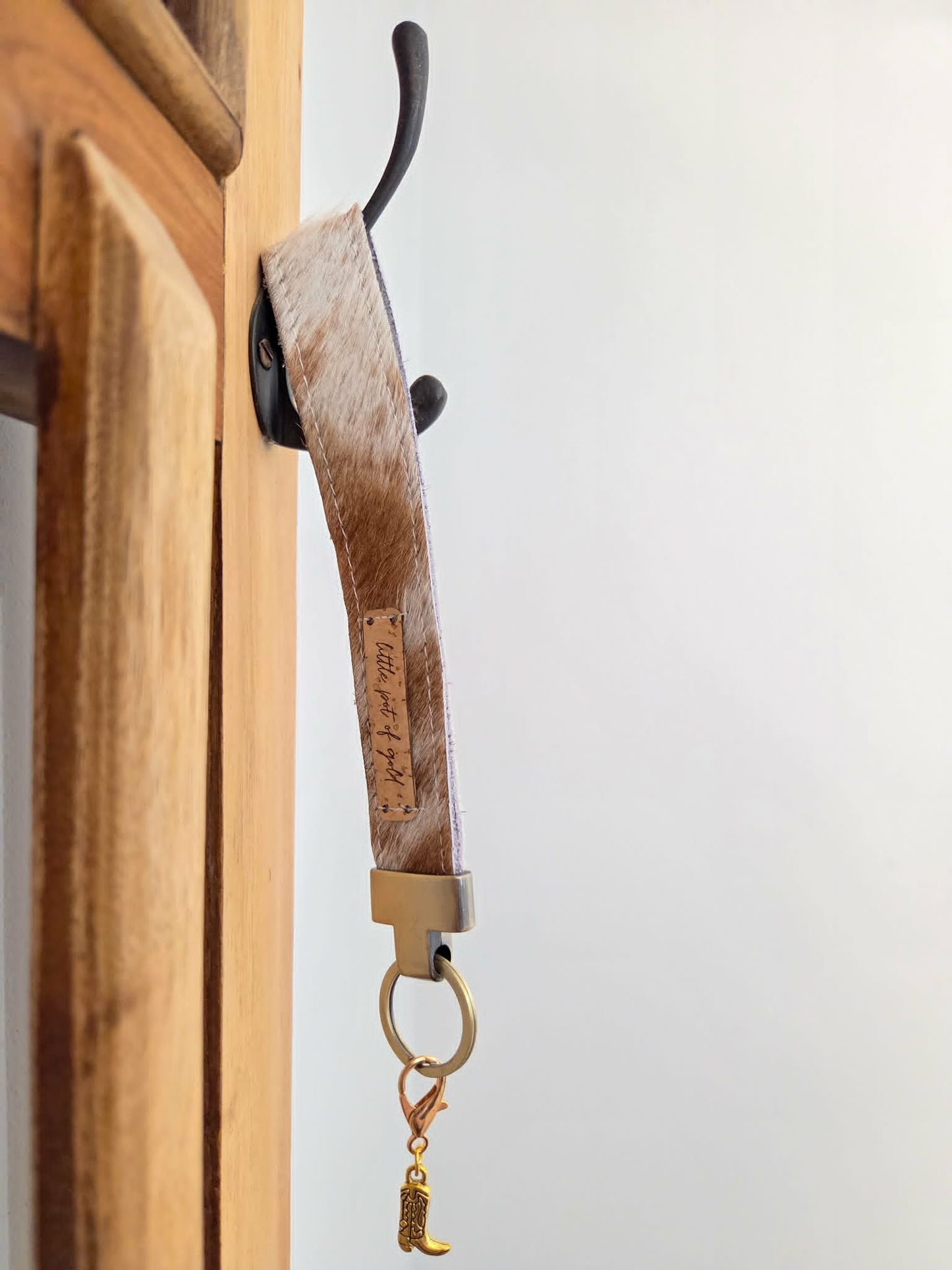 Cowhide Wristlet Key Fobs with Country Charm
