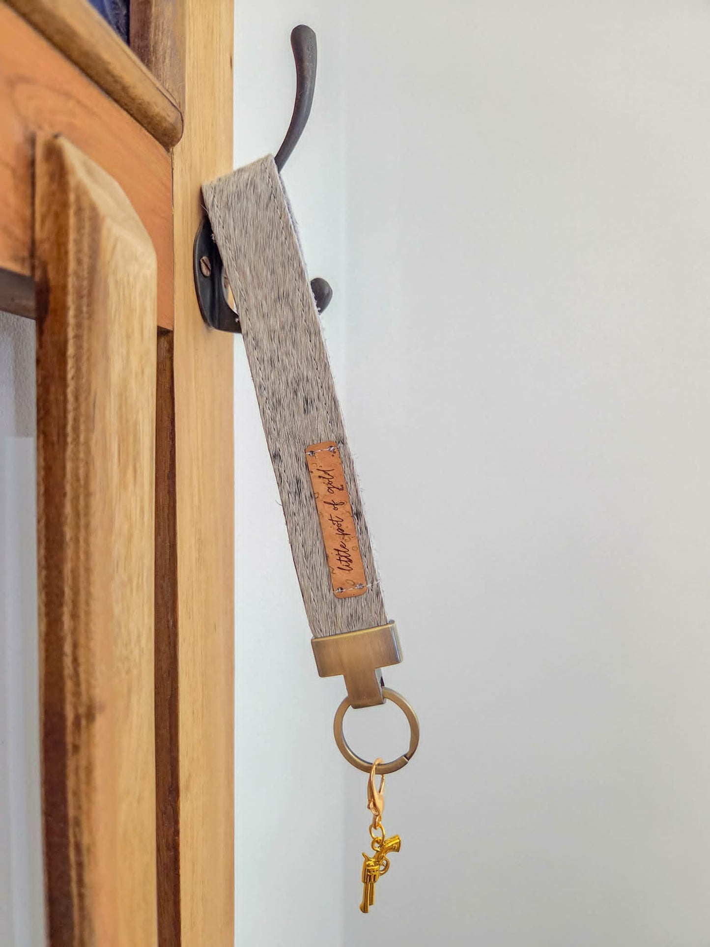 Cowhide Wristlet Key Fobs with Country Charm