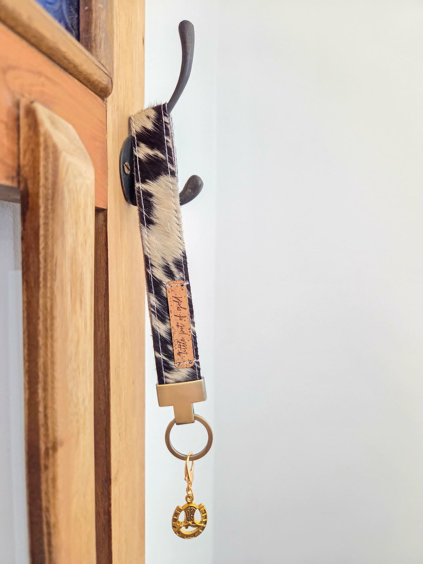 Cowhide Wristlet Key Fobs with Country Charm