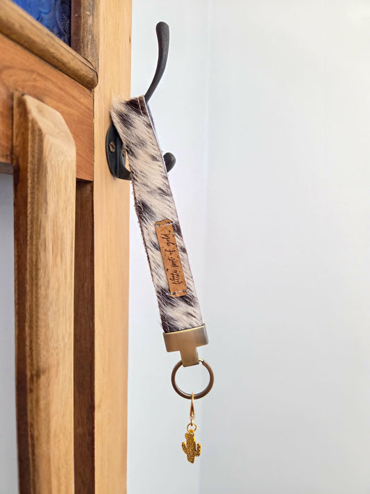 Cowhide Wristlet Key Fobs with Country Charm