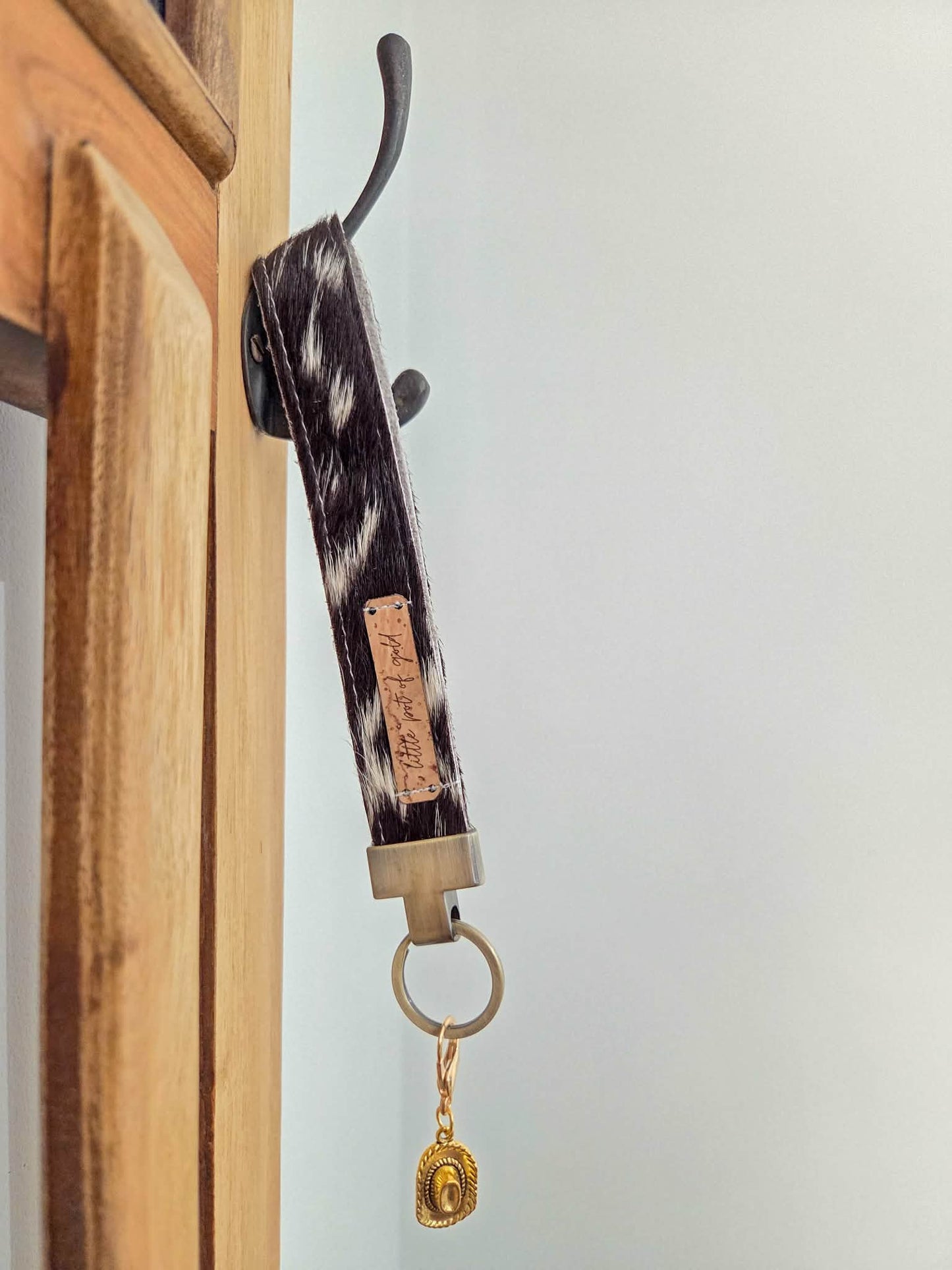 Cowhide Wristlet Key Fobs with Country Charm