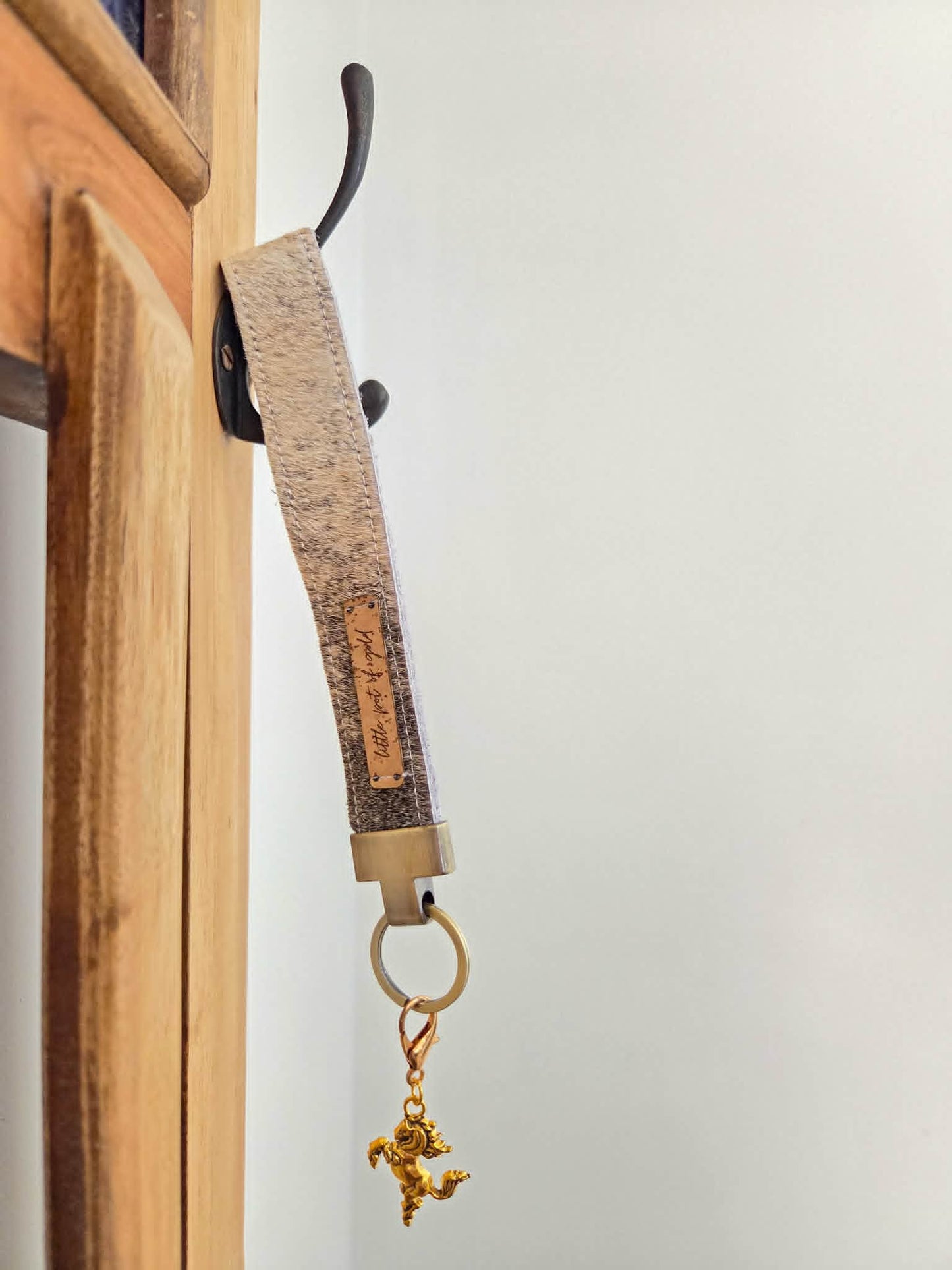 Cowhide Wristlet Key Fobs with Country Charm