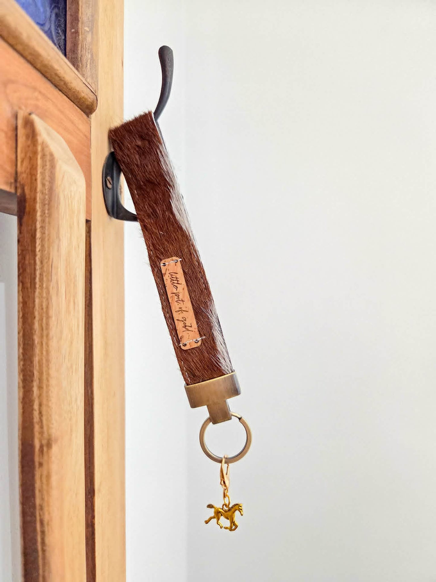Cowhide Wristlet Key Fobs with Country Charm