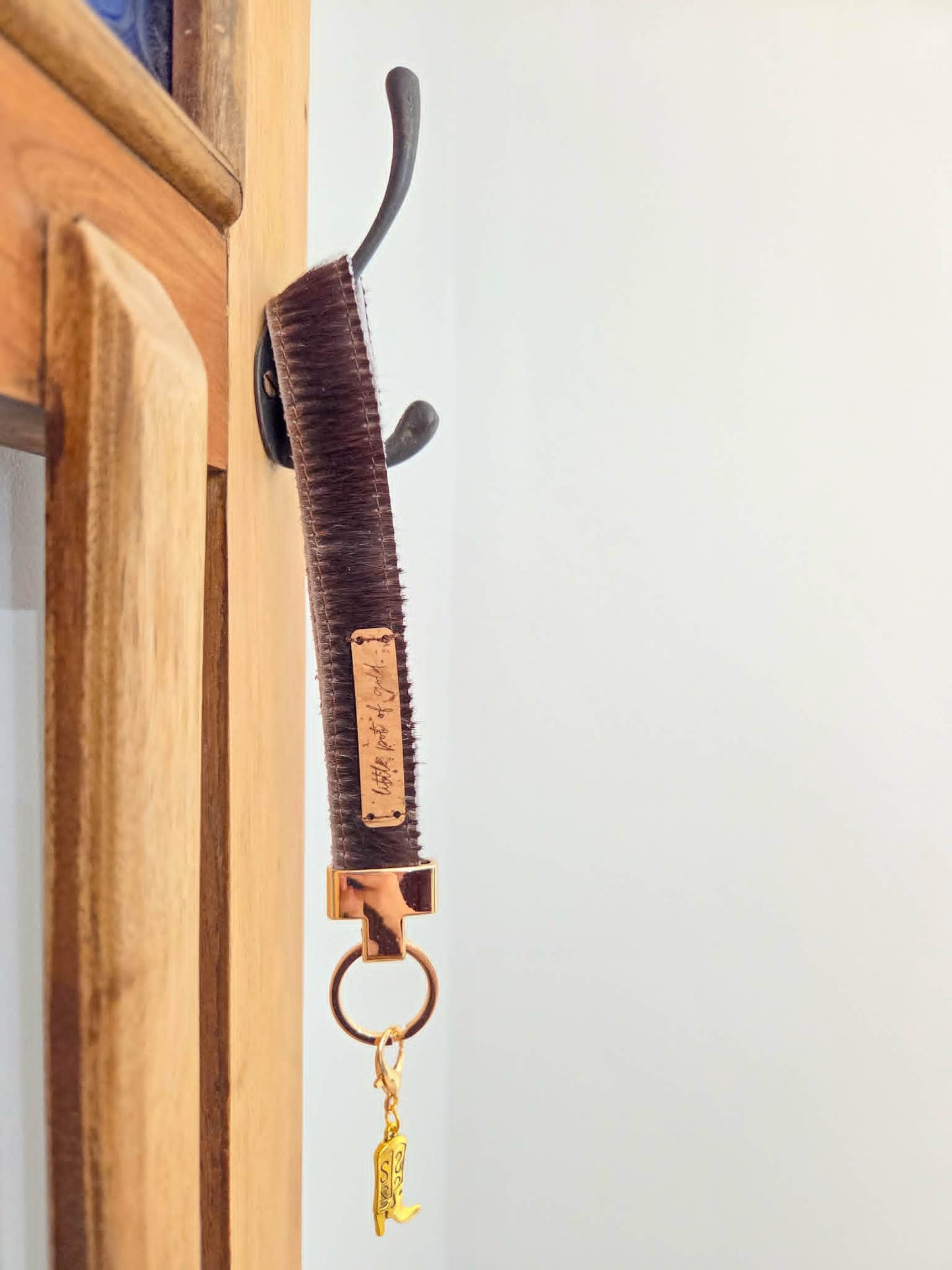 Cowhide Wristlet Key Fobs with Country Charm
