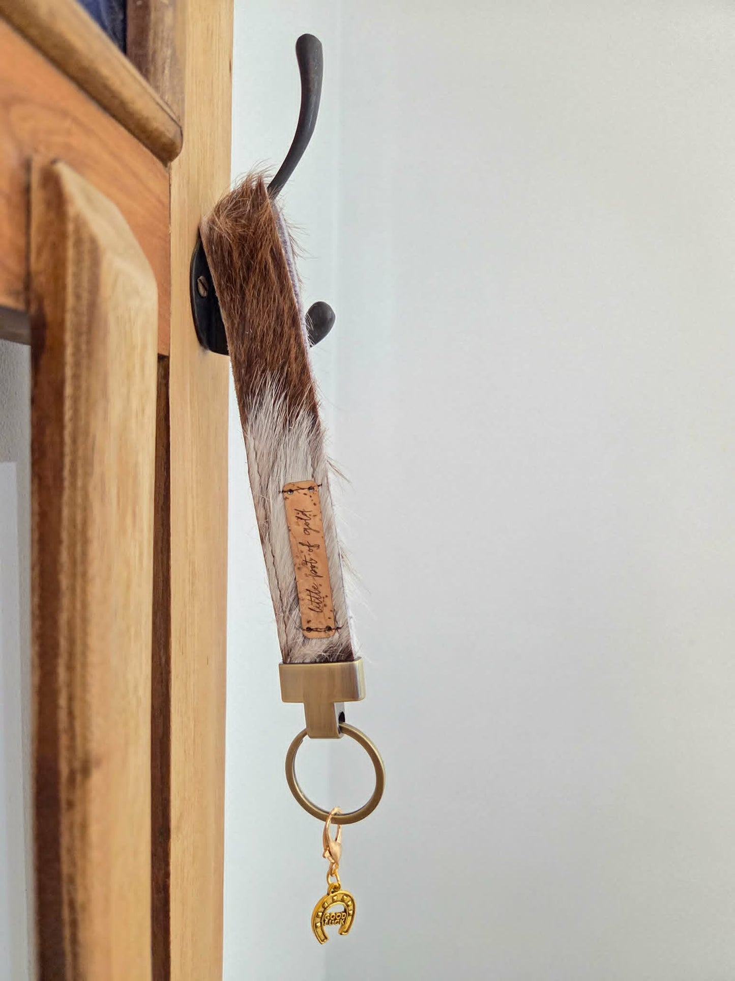 Cowhide Wristlet Key Fobs with Country Charm