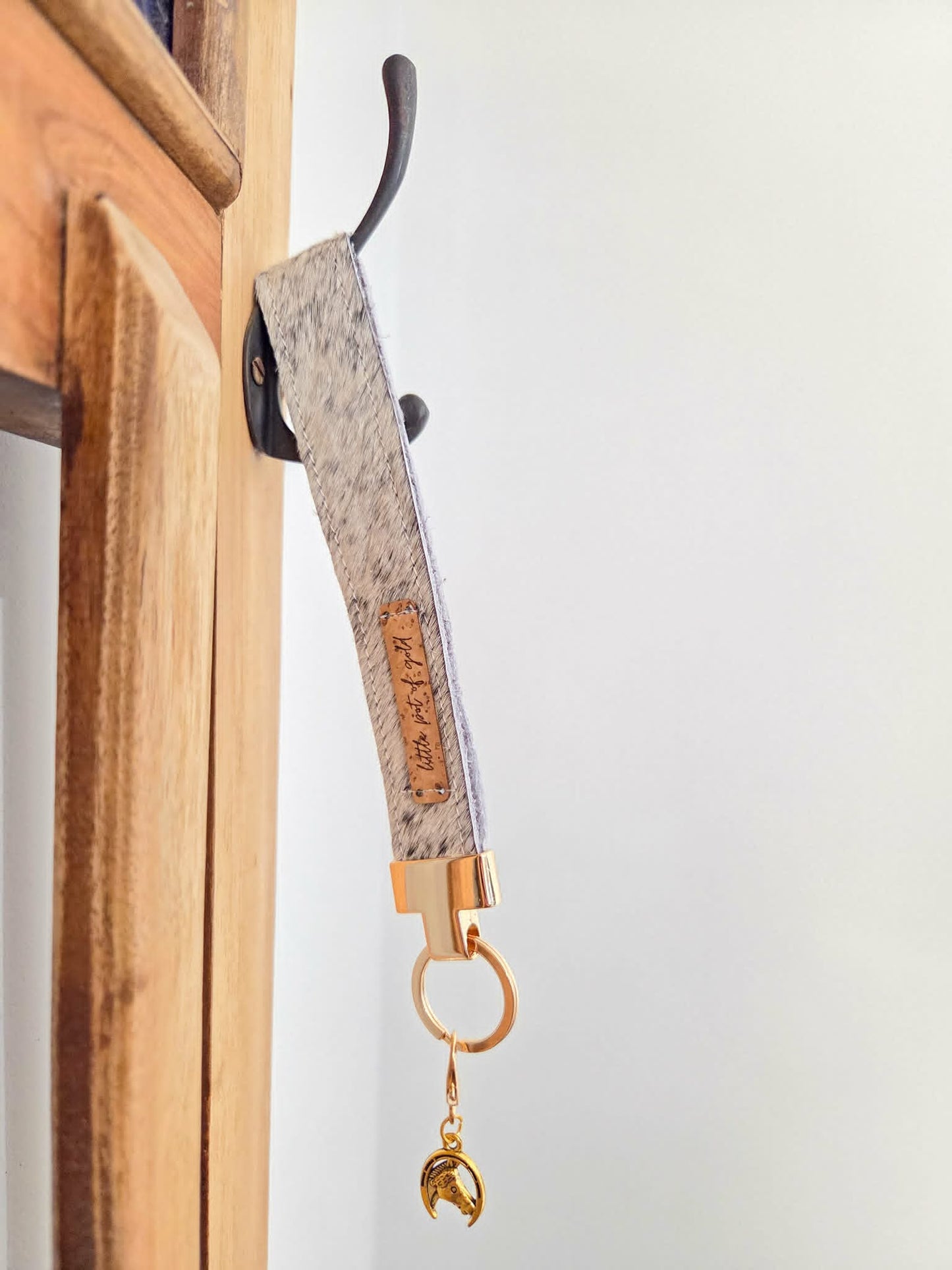 Cowhide Wristlet Key Fobs with Country Charm